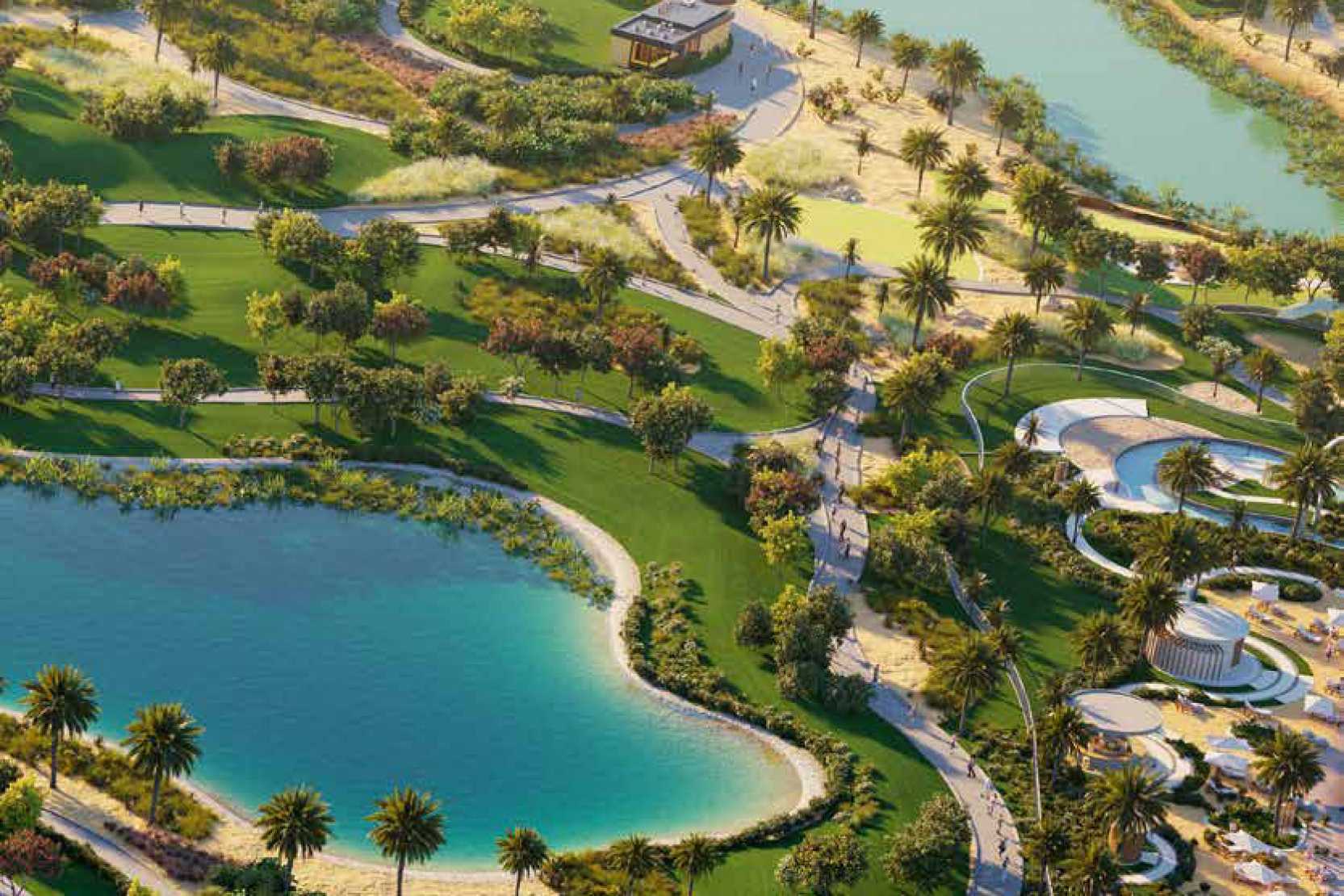Lush green area in The Farmhouses Damac Hills 2