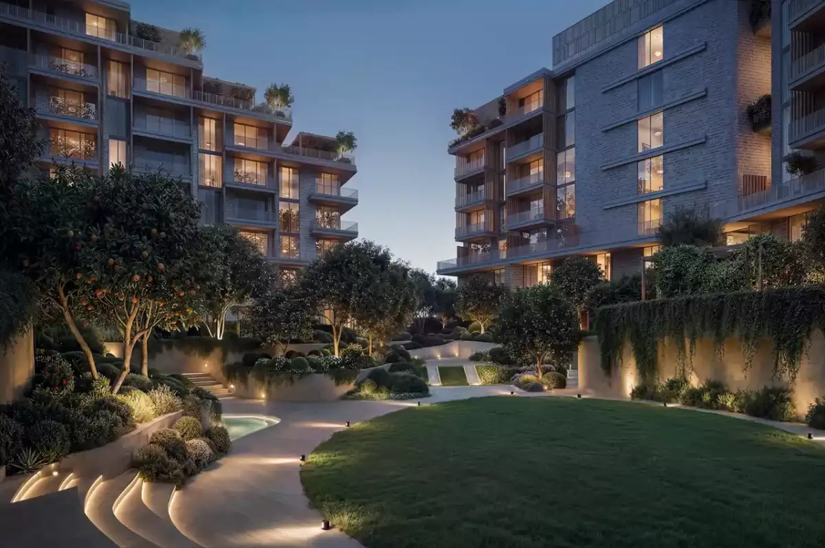 arancia-the-yards-B-beyond-developments-apartments-sunken-courtyard-night-dubai