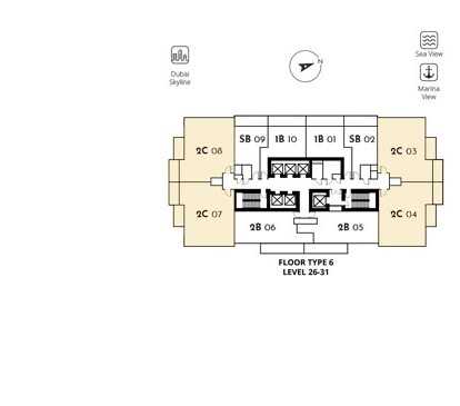 2 Bedroom, Type 2C - Level 26-31 Size 1109.11 sq ft