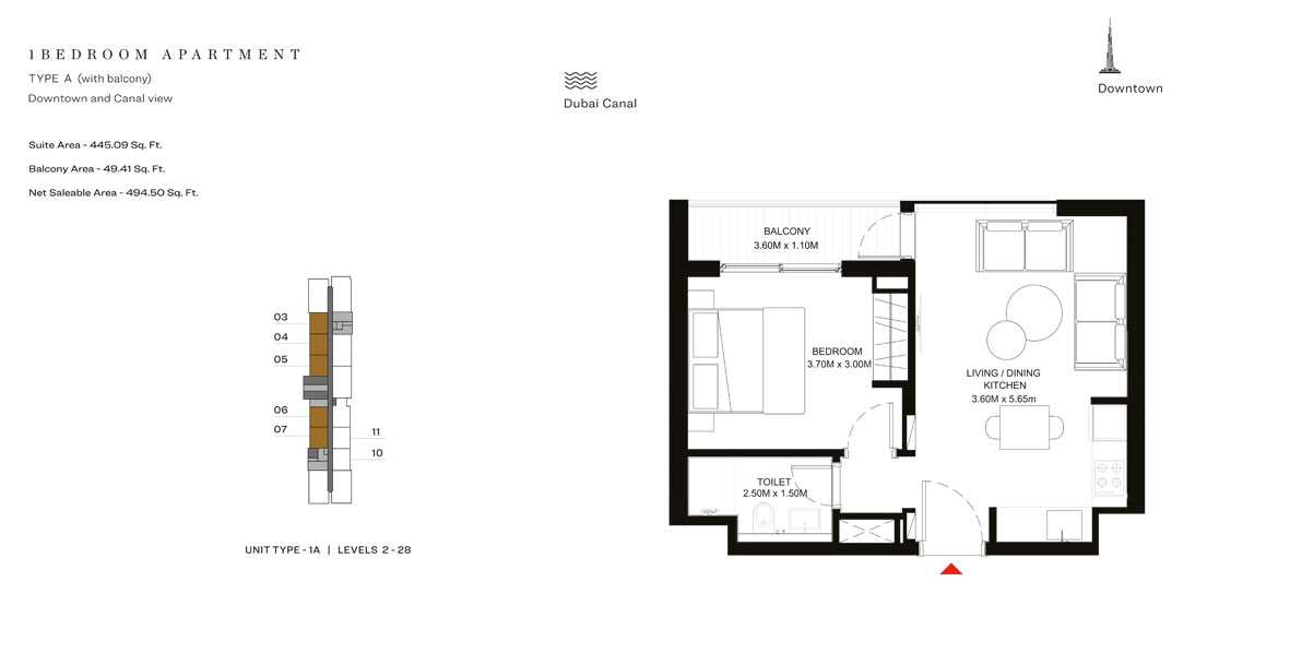 18800_1 BR-Apartment-Type-A , Size-494.50-sq.ft