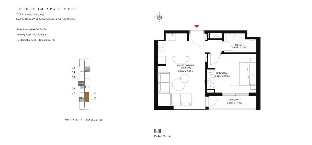 18801_1 BR-Apartment-Type-A, Size-493.00-sq.ft