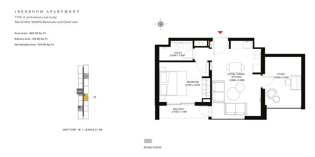 18802_1 BR-Apartment-Type-B, Size-612.90-sq.ft