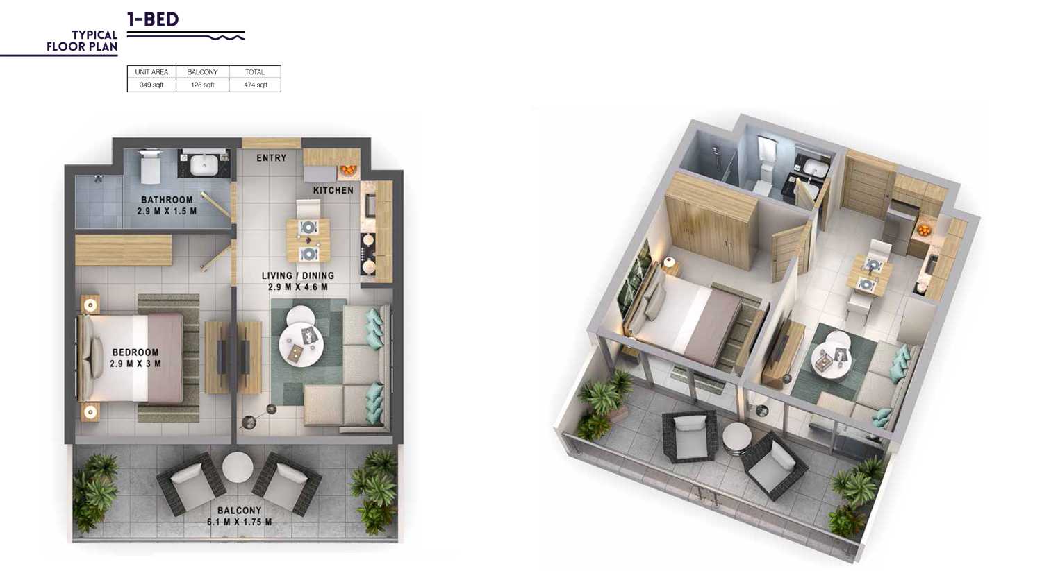 1 Bedroom Size 474 sq.ft