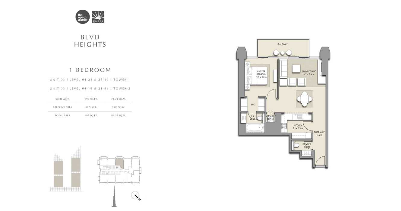 1 Bedroom Unit 03 Tower 1, Size 897 sq ft