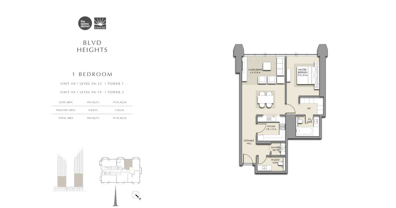 1 Bedroom Unit 04 Tower 1, Unit 04 Tower 2, Size 836 sq ft