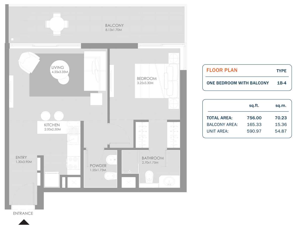 1 Bedroom, Size 756.00 Sq.ft