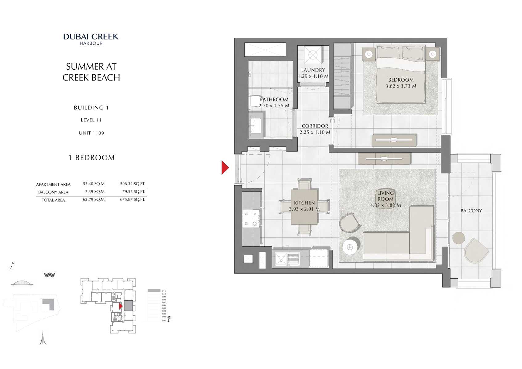 1 Br Building 1 Level 11 Unit 1109, Size 675 Sq Ft