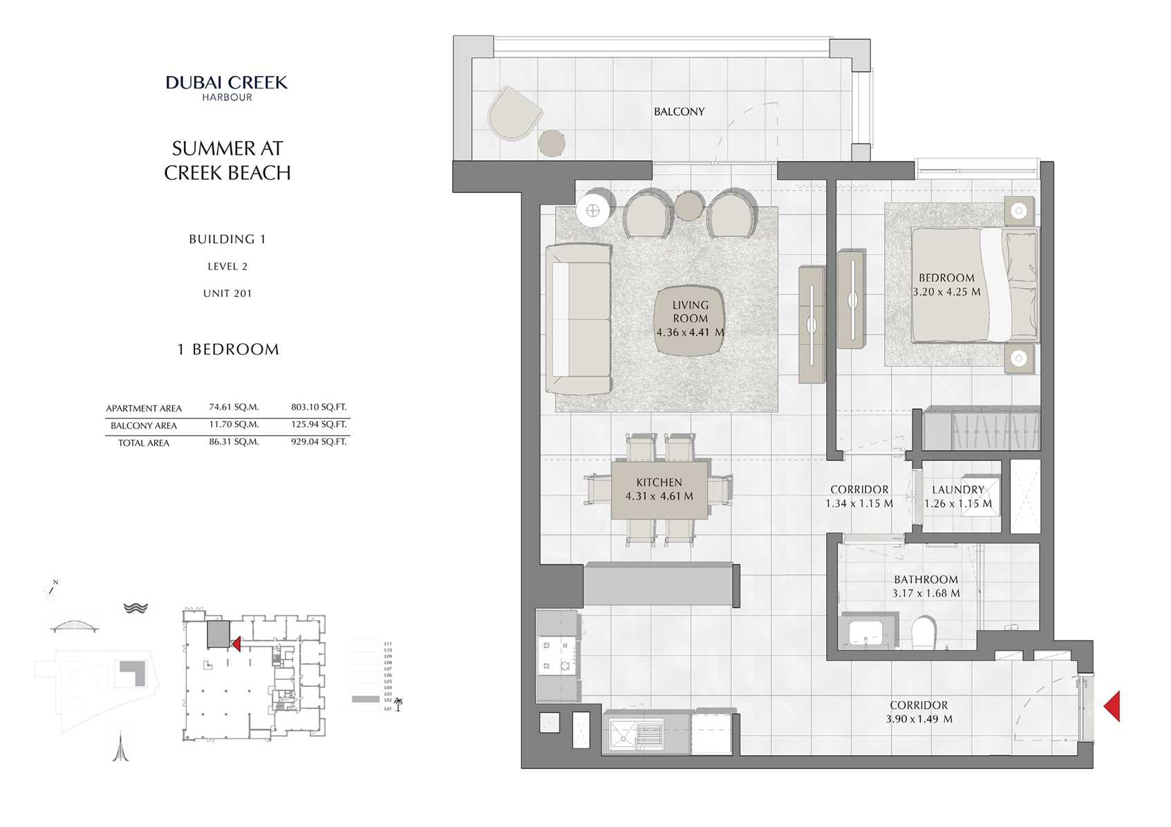 1 Br Building 1 Level 2 Unit 201, Size 929 Sq Ft