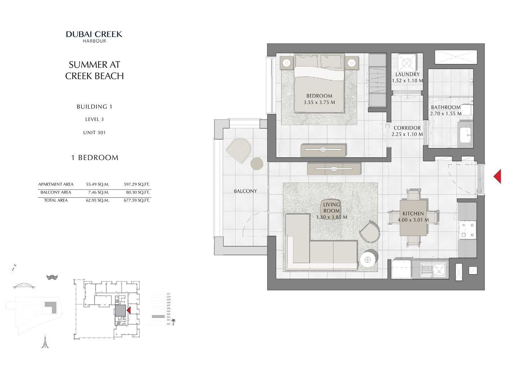 1 Br Building 1 Level 3 Unit 301, Size 677 Sq Ft