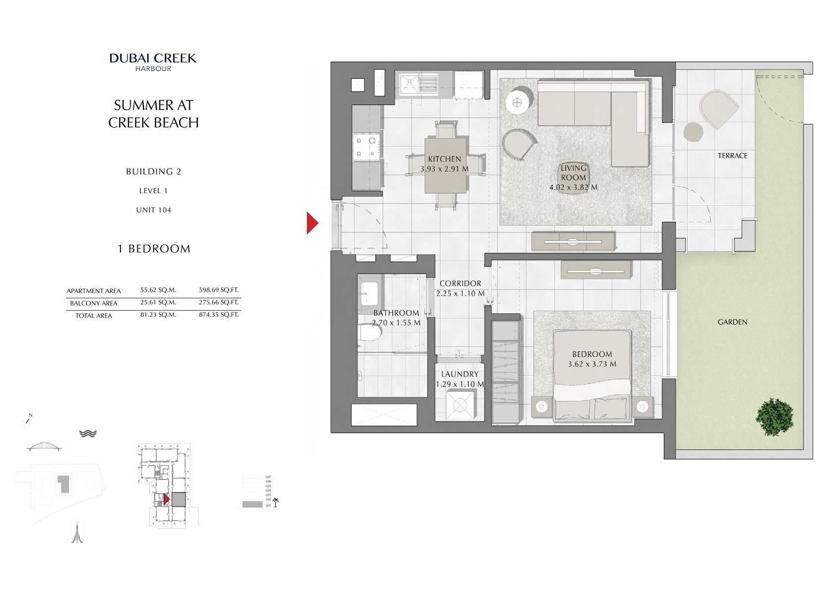 1 Br Building 2 Level 1 Unit 104, Size 874 Sq Ft