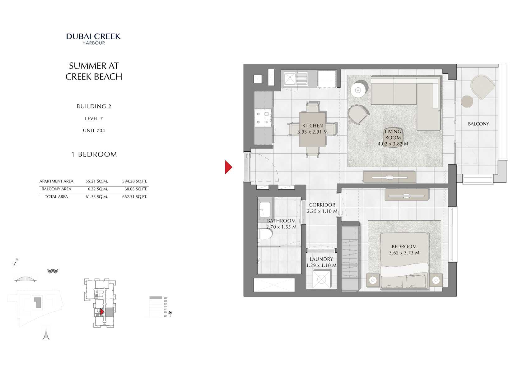 1 Br Building 2 Level 7 Unit 704, Size 662 Sq Ft