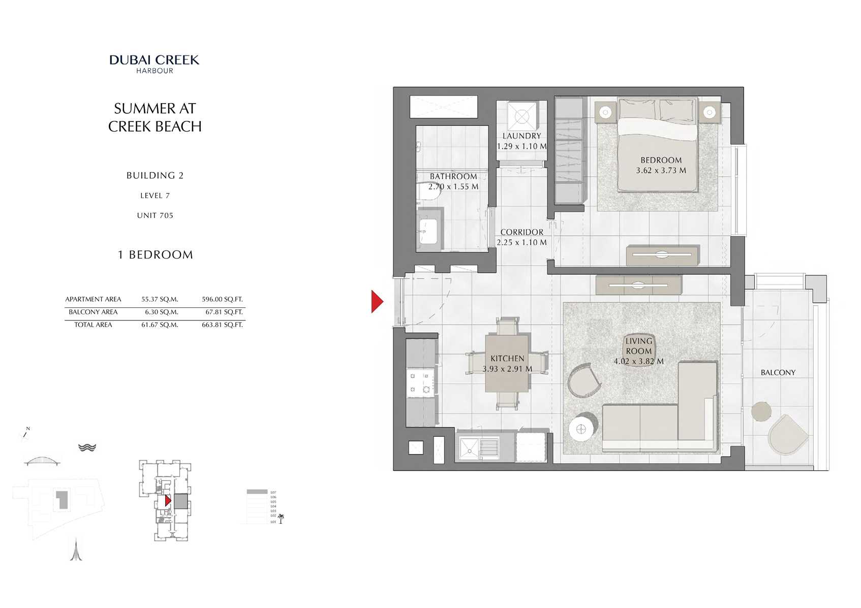 1 Br Building 2 Level 7 Unit 705, Size 663 Sq Ft