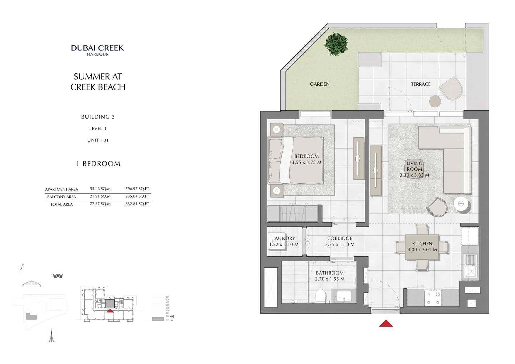 1 Br Building 3 Level 1 Unit 101, Size 832 Sq Ft