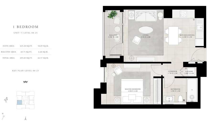 1-Bed,-Unit-7, Level-8-25, Size-695.03-sq.ft