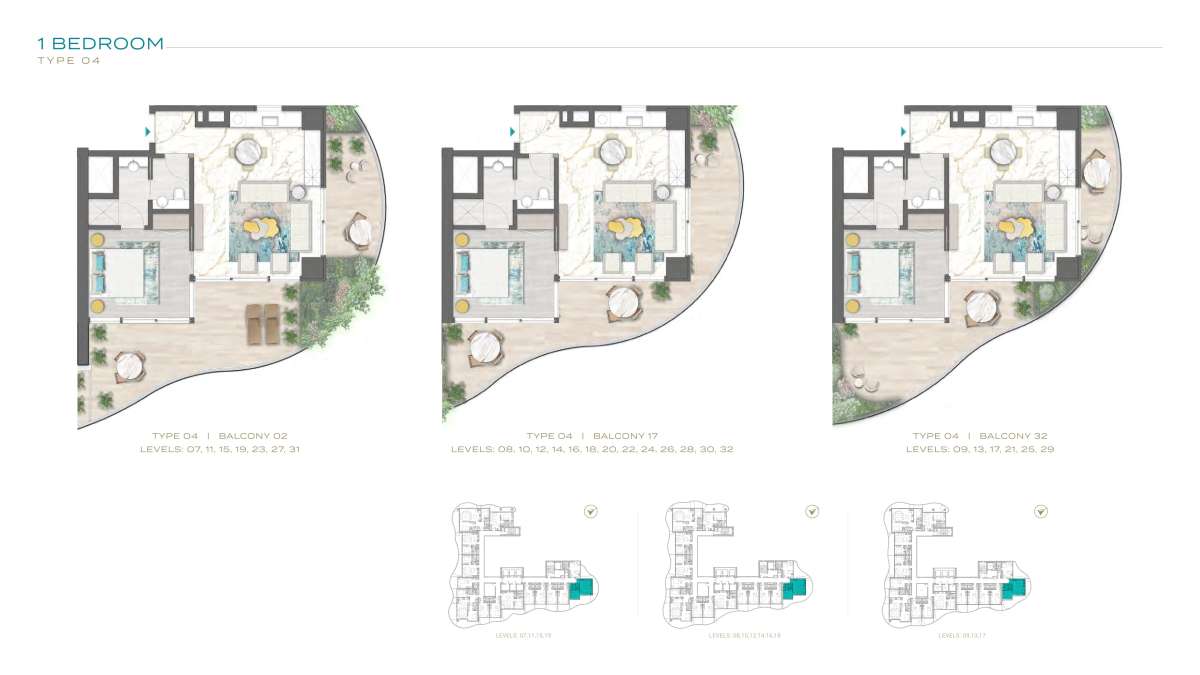 1BHK-Type 04-Balcony 02, Type 04-Balcony 17, Type 04-Balcony 32