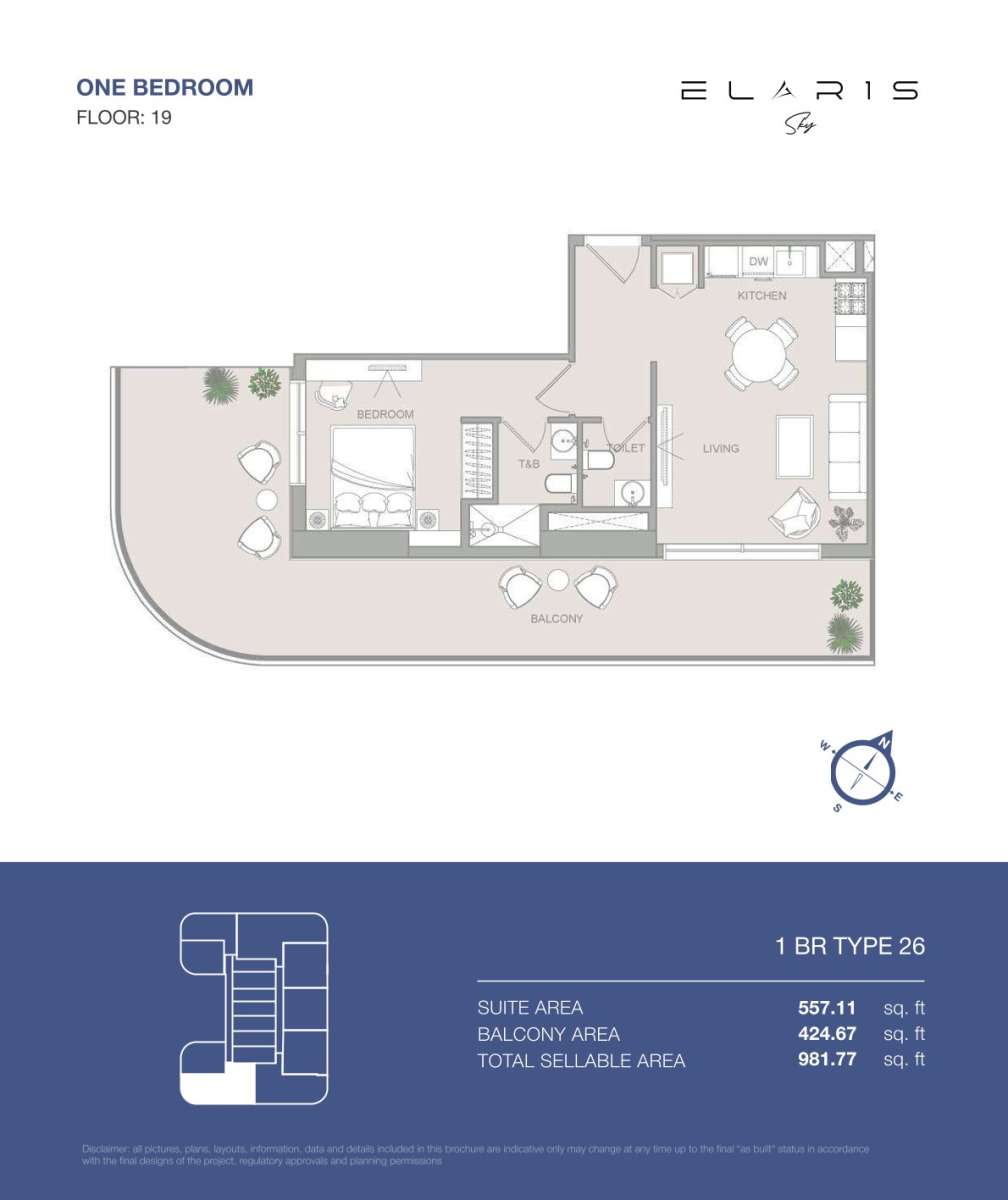 1BR-Type 26 | Elaris Sky offers 1-bedroom apartments in JVT District 3, Jumeirah Village Triangle, Dubai.