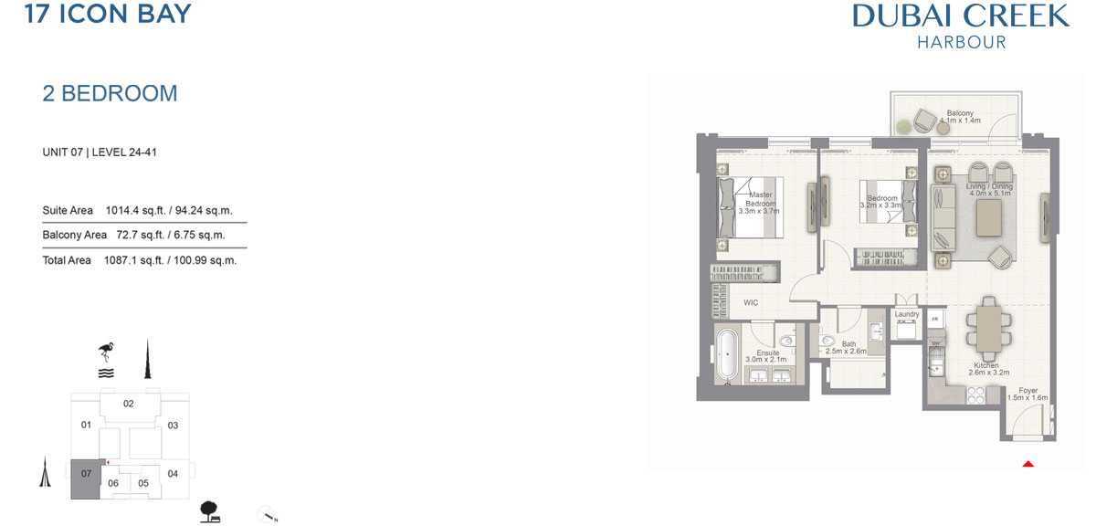 2 BR, Unit 7, Level 24-41- 17 Icon Building 1