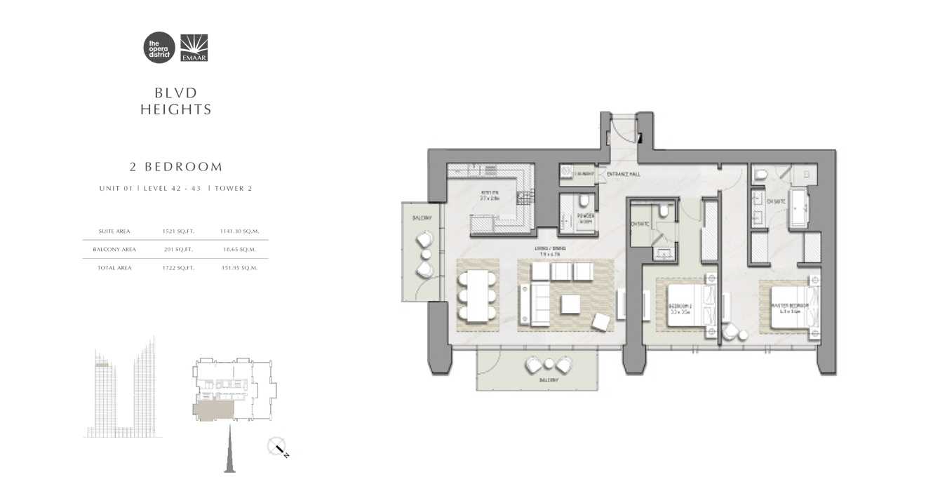 2 Bedroom Unit 01, Tower 2, Size 1722 sq ft