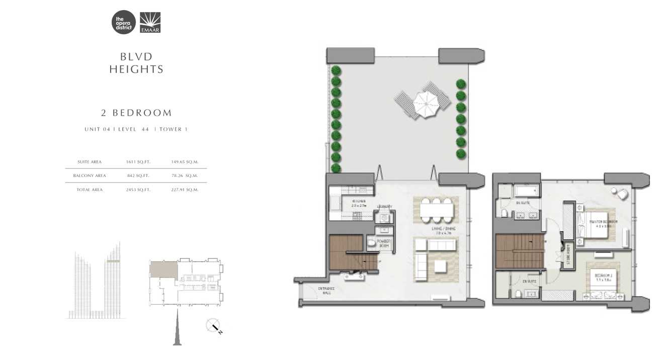 2 Bedroom Unit 04, Tower 1, Size 2453 sq ft