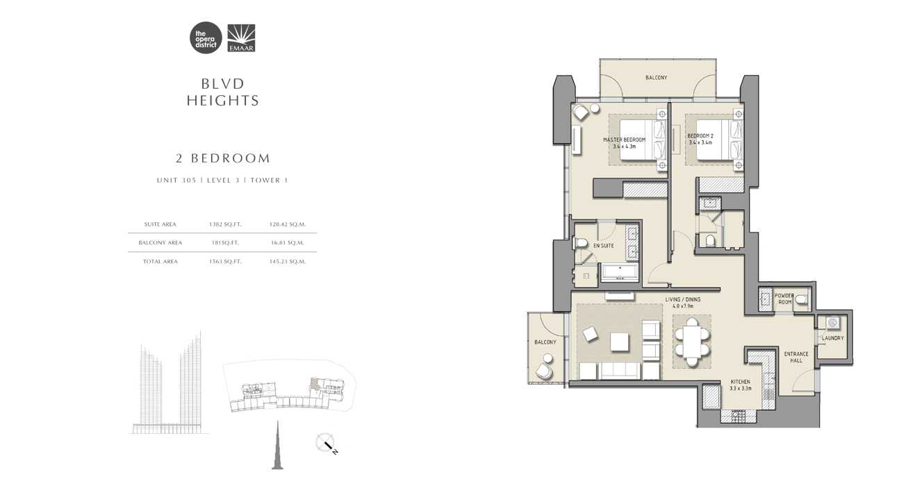 2 Bedroom Unit 305, Size 1563 sq ft