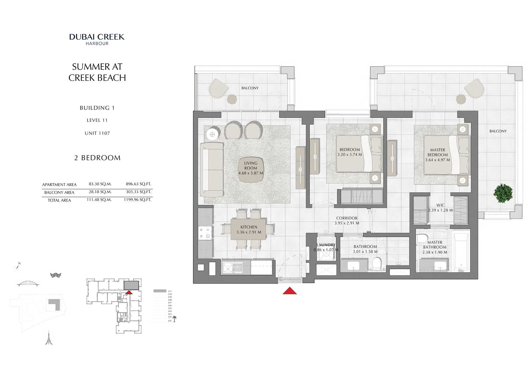2 Br Building 1 Level 11 Unit 1107, Size 1199 Sq Ft