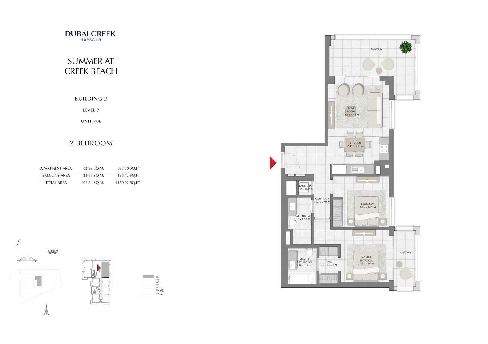 2 Br Building 2 Level 7 Unit 706, Size 1150 Sq Ft