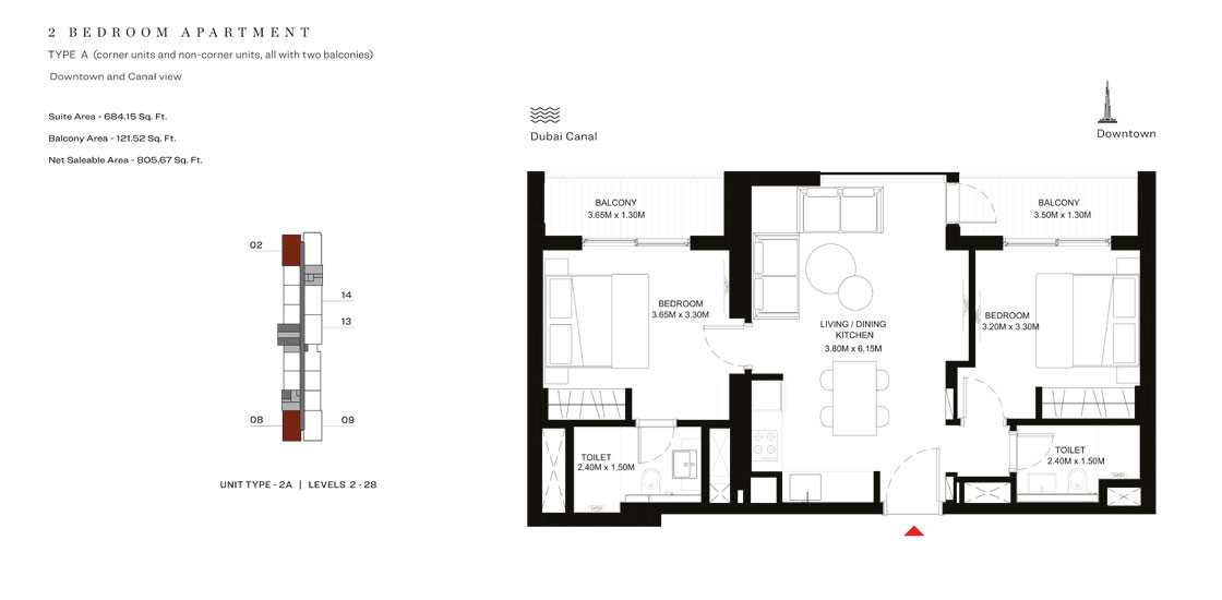 18805_2-BR-Apartment-Type-A, Size-805.67-sq.ft