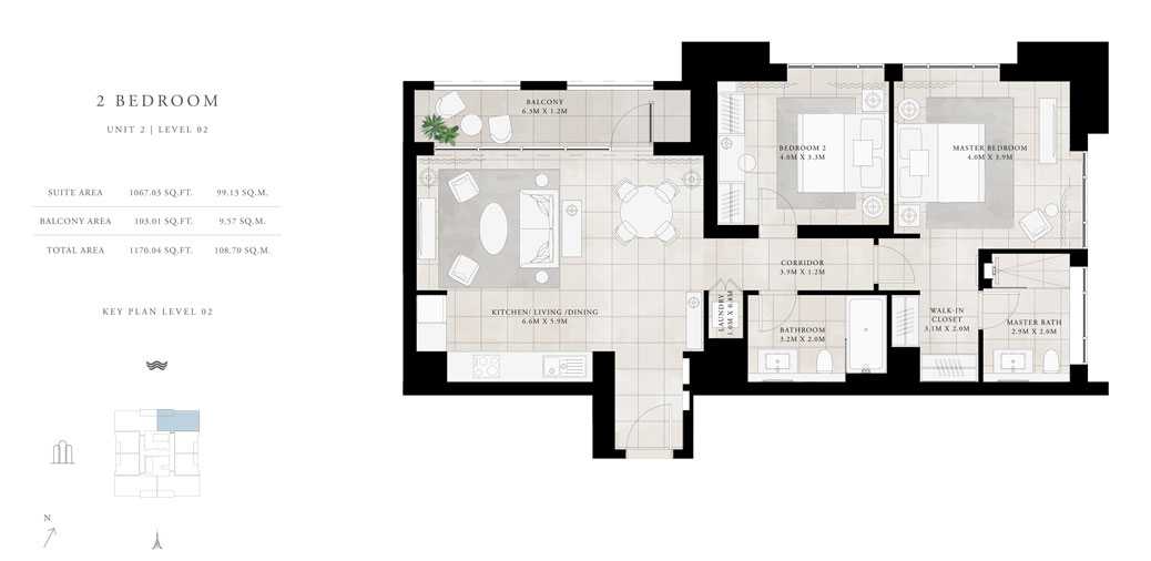 2-Bed, Unit-2,Level-02,Size-1170.04-sq.ft