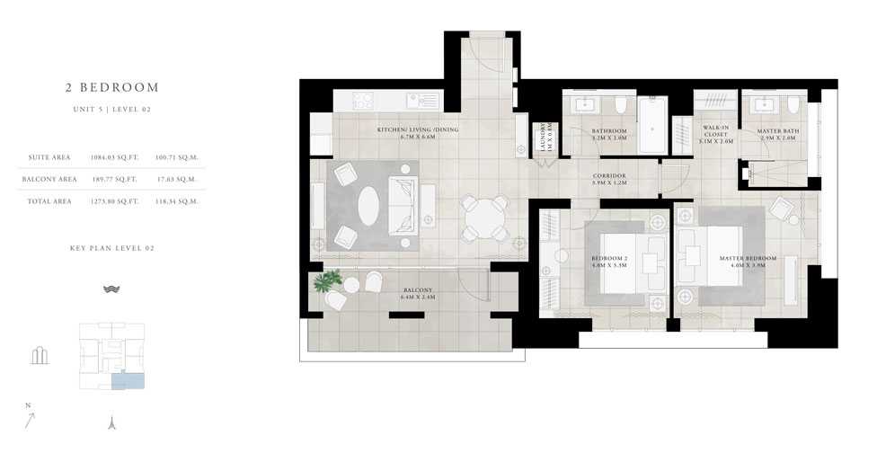 2-Bed, Unit-5,Level-02,Size-1273.80-sq.ft