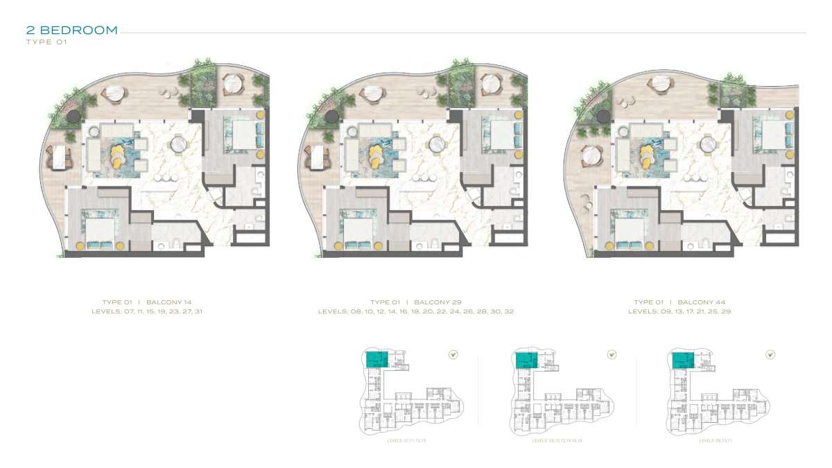 2BHK-Type 01 - Balcony 14,Type 01 - Balcony 29, Type 01 - Balcony 44