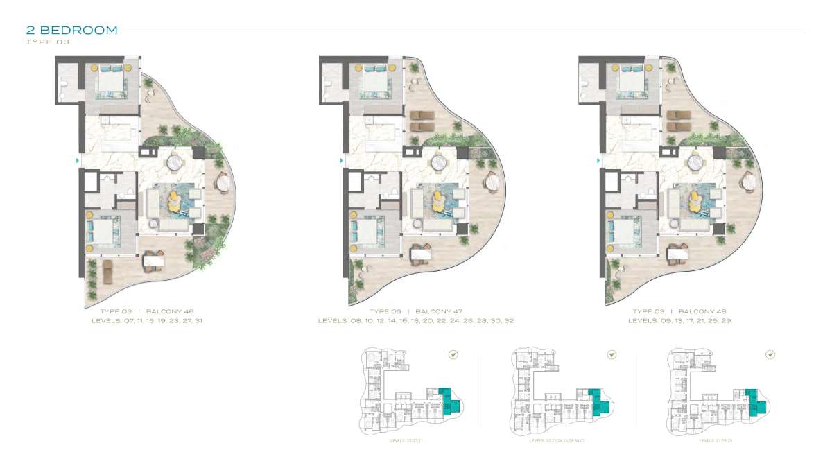 2BHK-Type 03 - Balcony 46,Type 03 - Balcony 47, Type 03 - Balcony 48