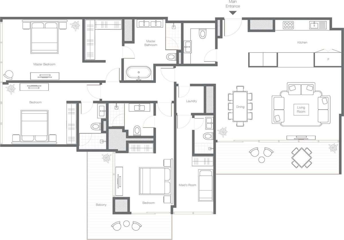 3 Bedroom Type 3A, Size 2202 Sq Ft