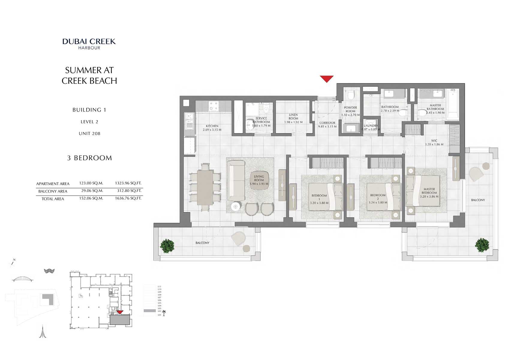 3 Br Building 1 Level 2 Unit 208, Size 1636 Sq Ft
