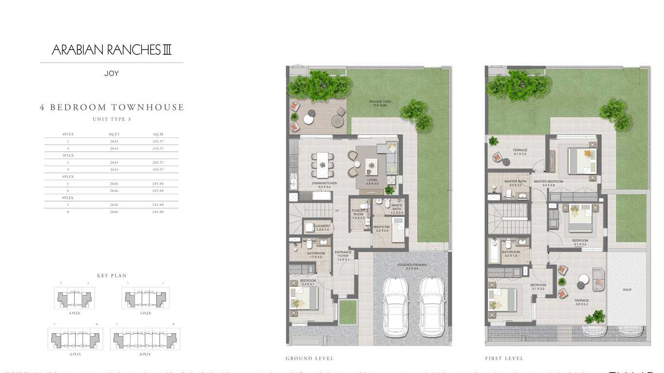 4 Bedroom Townhouses Unit Type 3, Size 2643 Sq Ft
