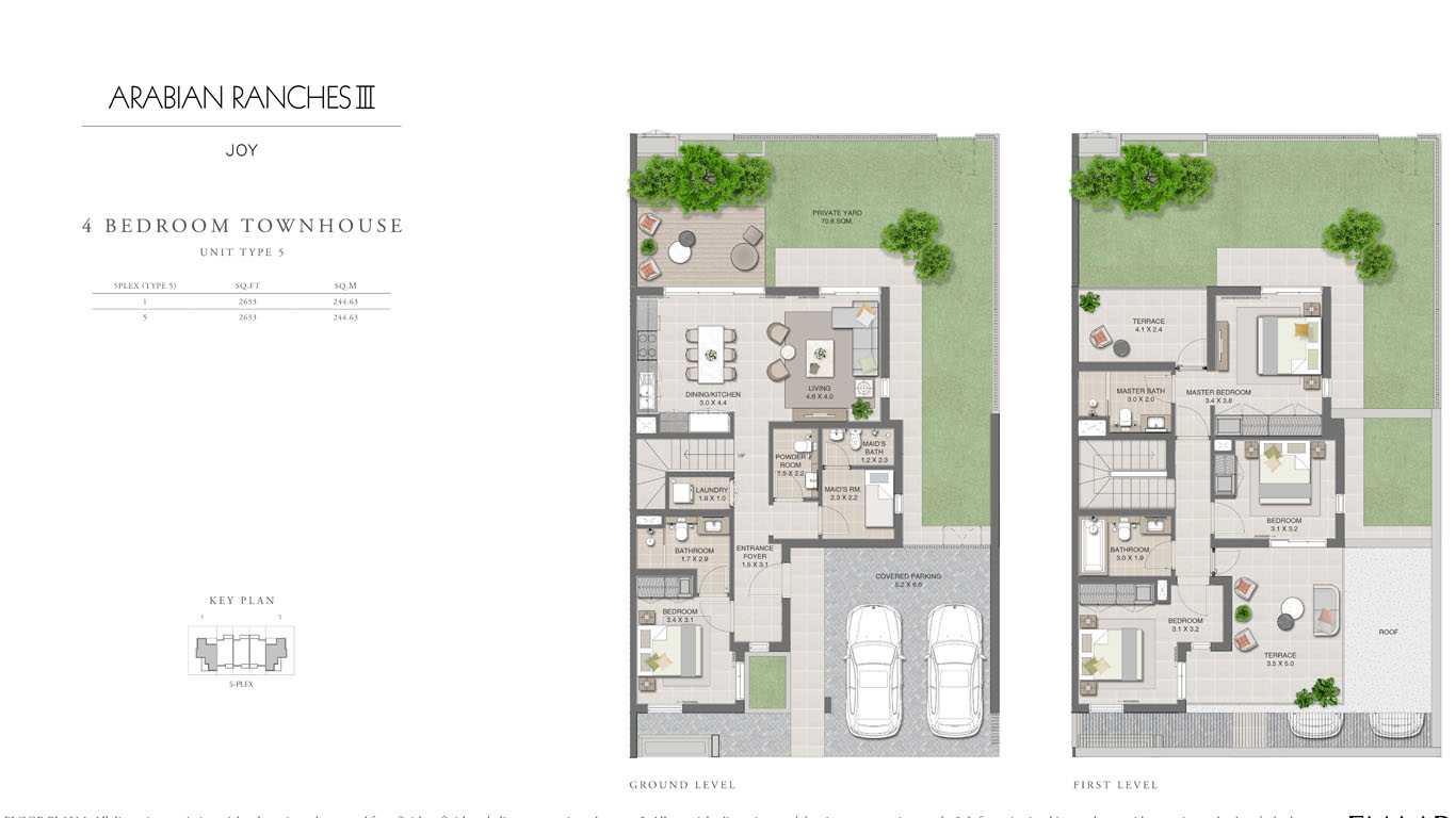 4 Bedroom Townhouses Unit Type 5, Size 2633 Sq Ft