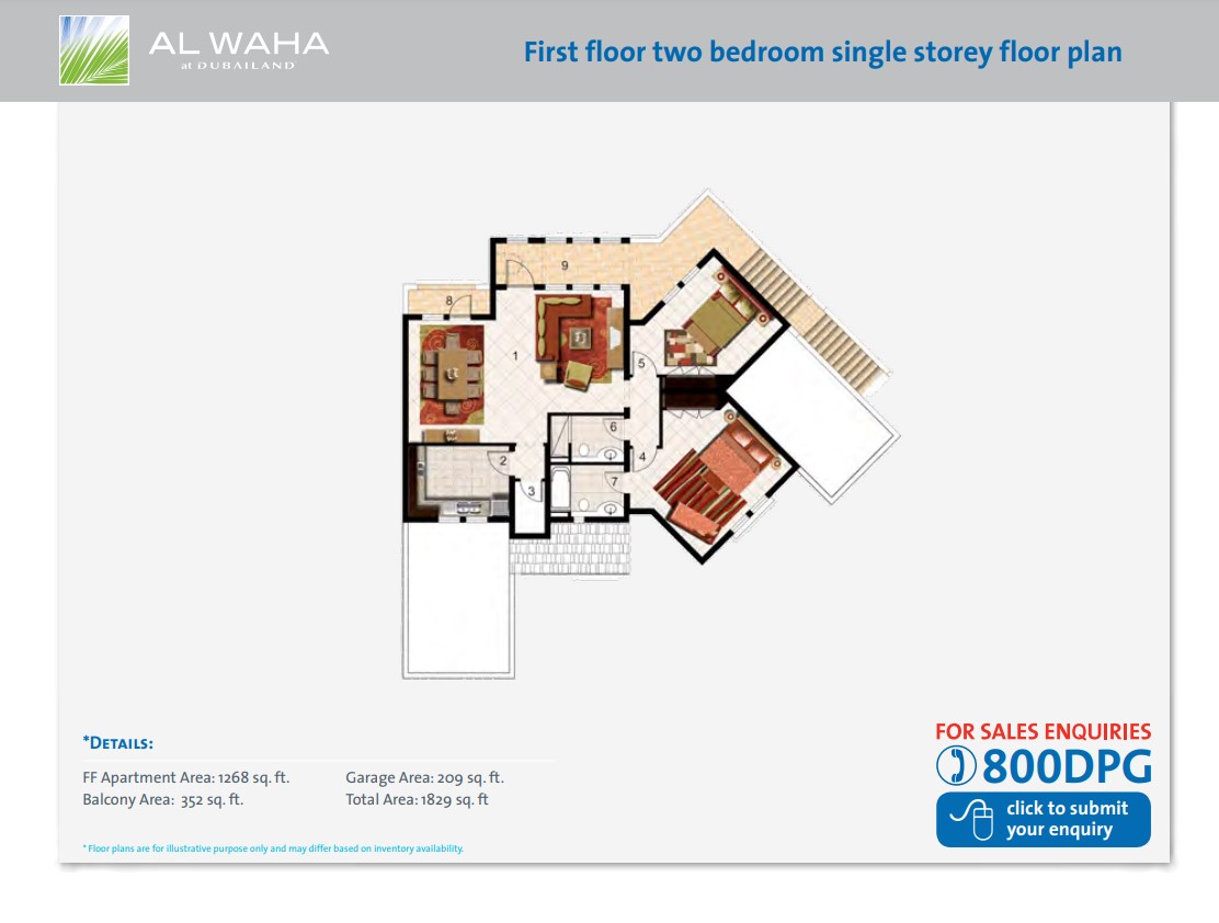 Al Waha B Type B Single Storey 2 Bed first Floor