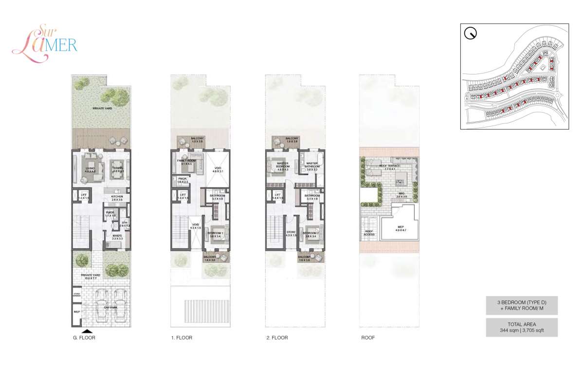 Bedroom Type D, Size 3705 sq.ft-Sur La Mer