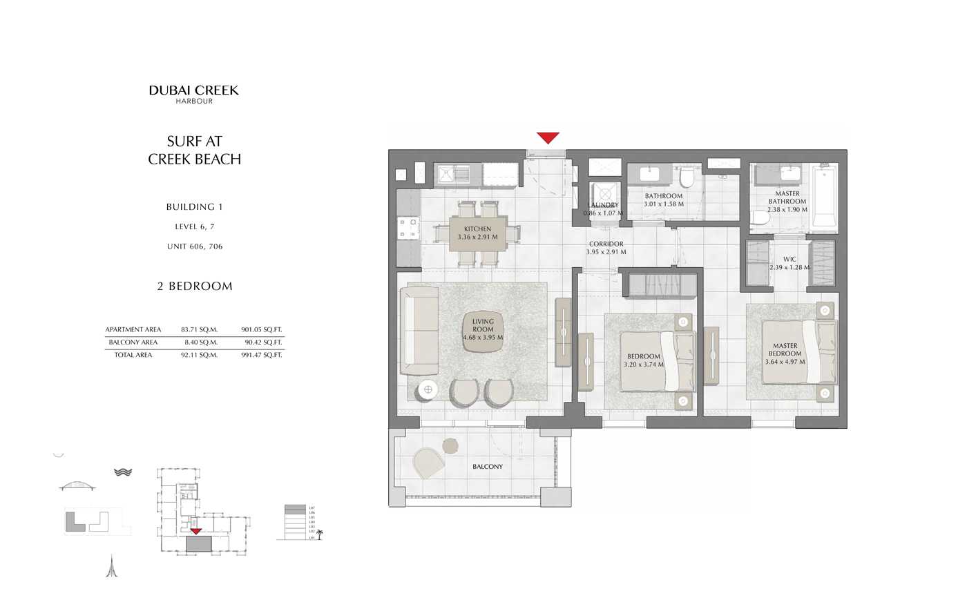 Building 1, 2 Bedroom, Level 6, 7, Size 991 Sq Ft