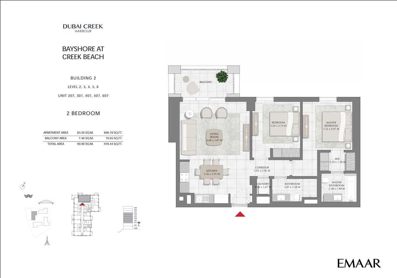 Building 2 - 2 Bedroom Level 2-3-4-5-6 Unit 207-307-407-507-607, Size 978 sq ft
