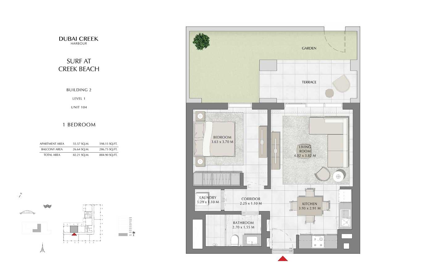 Building 2, 1 Bedroom Level 1, Unit 104, Size 884 Sq Ft