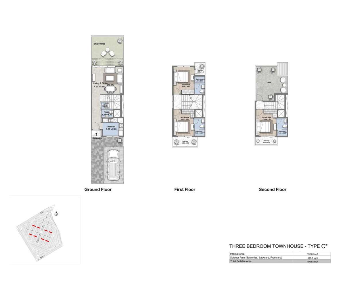 Floor plan - Type C2 - 3BHK - Reportage Hills