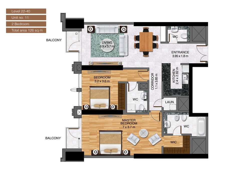 Level-22-40,Unit-no-11-,2-Bedroom-,Size-126-Sq m