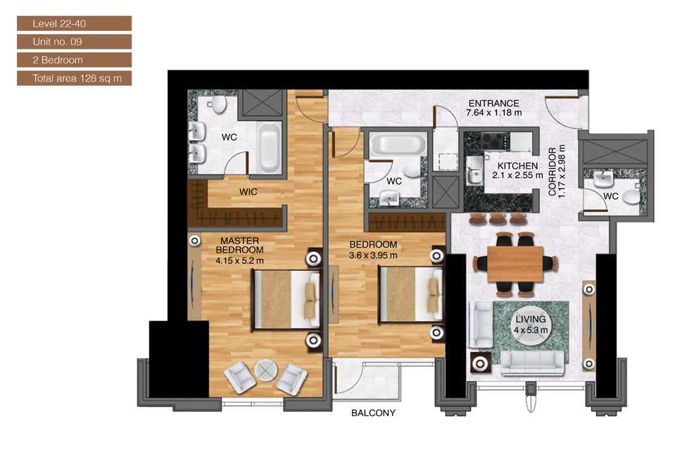 Level-22-40,Unit-no-9-,2-Bedroom-,Size-128-Sq m