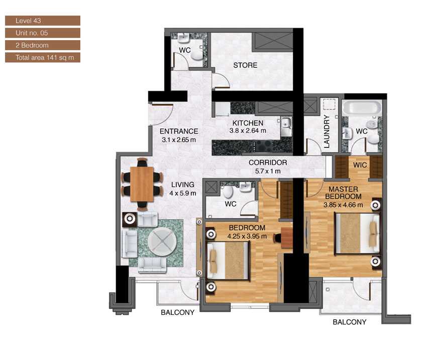 Level-43,Unit-no-5-,2-Bedroom-,Size-141-Sq m