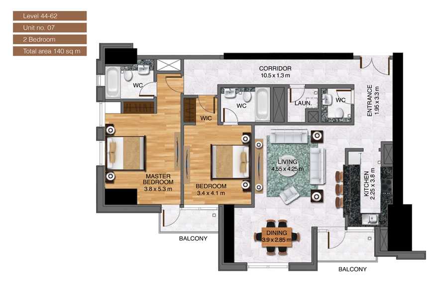 Level-44-62,Unit-no-7-,2-Bedroom-,Size-140-Sq m