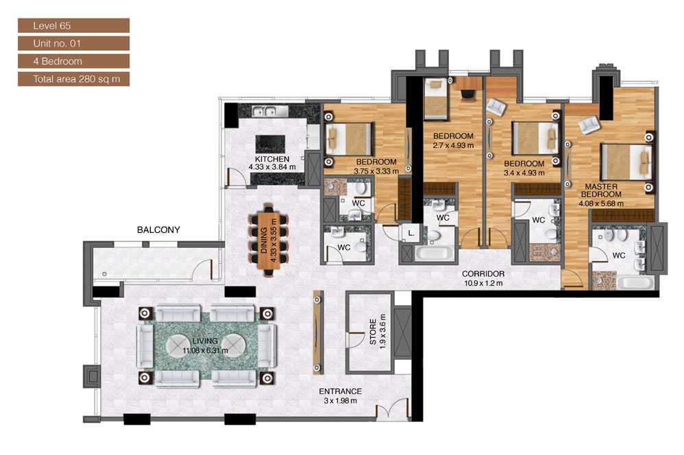 Level-65,Unit-no-1-,4-Bedroom-,Size-280-Sq m