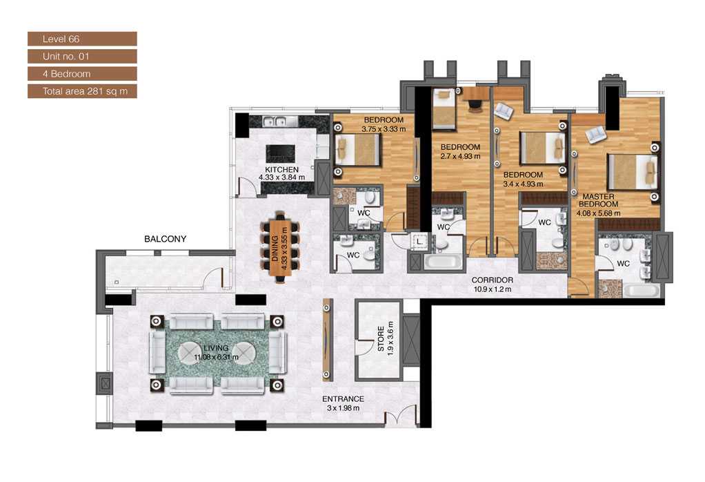 Level-66,Unit-no-1-,4-Bedroom-,Size-281-Sq m