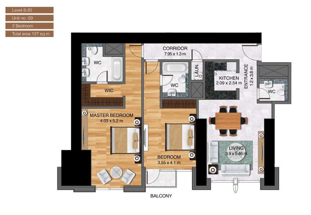Level-8-20,Unit-no-09-,2-Bedroom-,Size-127-Sq m