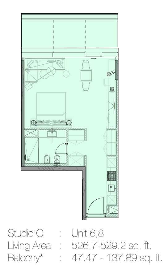 Studio C, Unit 6,8 - 529.2 Sq.Ft.