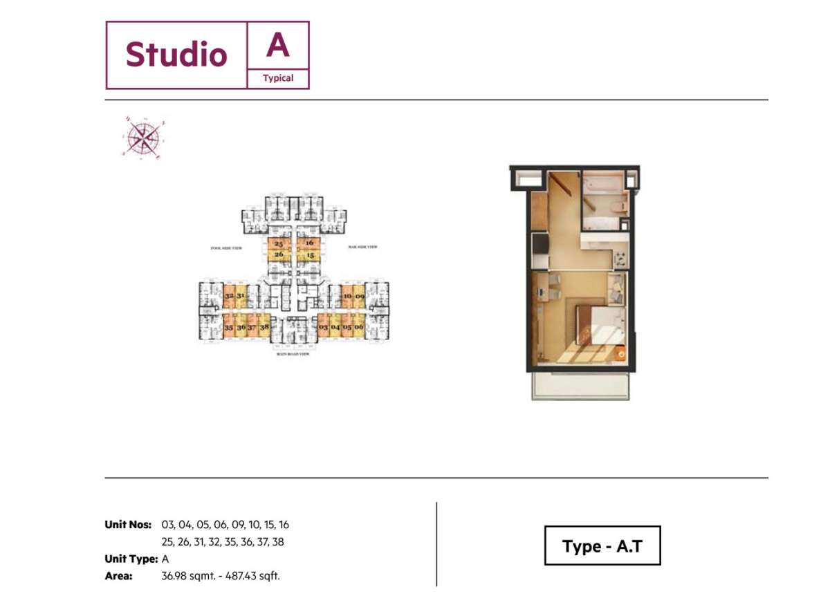 Studio,Type A, Size 487.43 Sq.ft